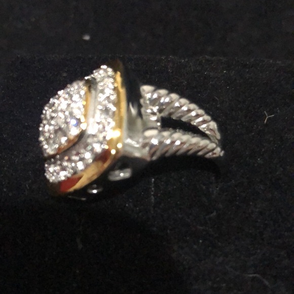 Emma Skye DSMK Gold tone Stainless Silver pave ring size 10 - Picture 3 of 11